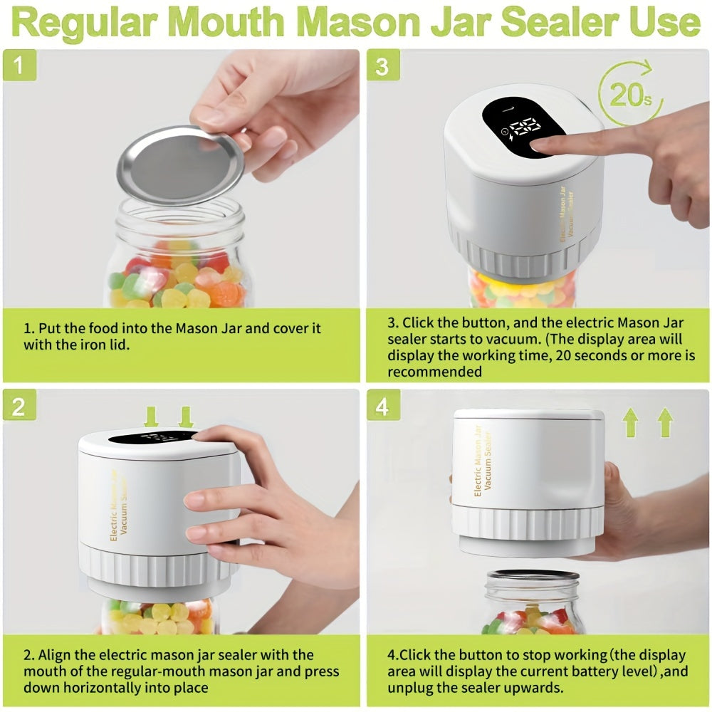 Electric Mason Jar Vacuum Sealer for Canning Food Storage with Mouth and Regular Lids
