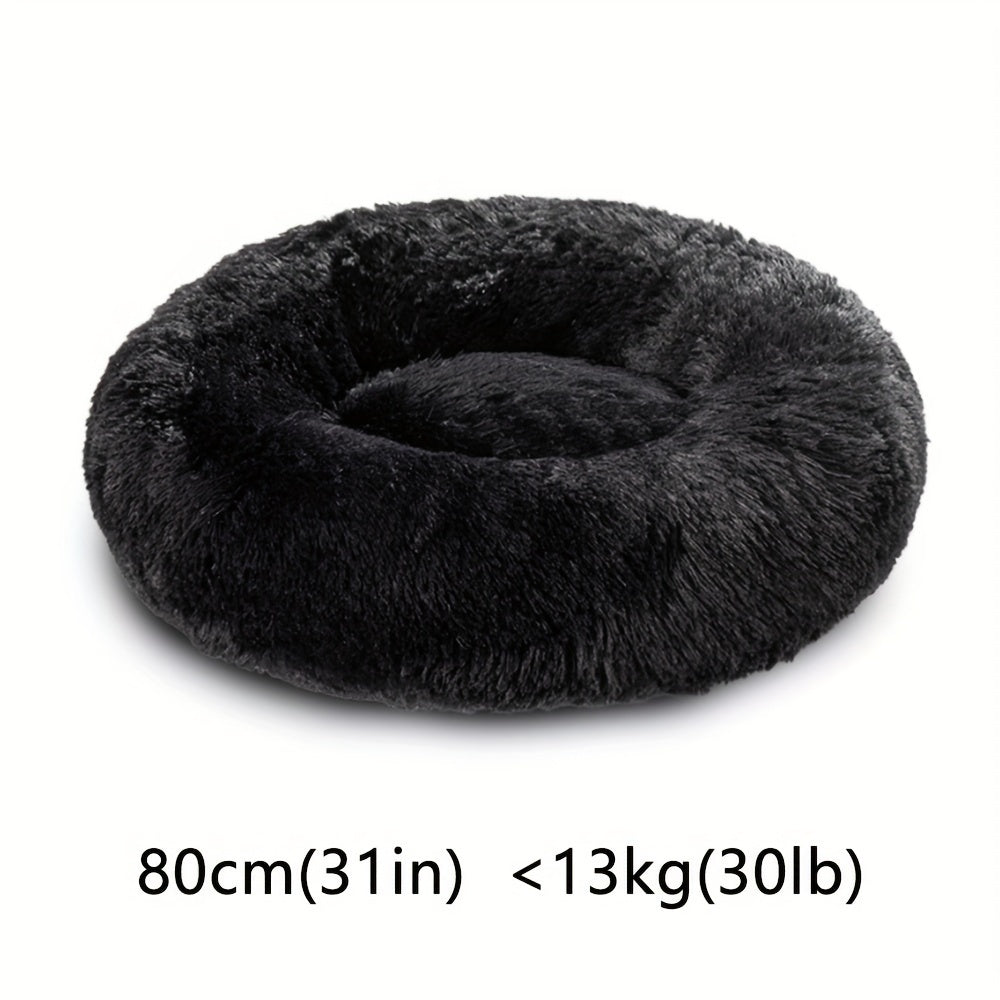 Round Fluffy Dog Bed with Non-Skid Bottom Polyester Material