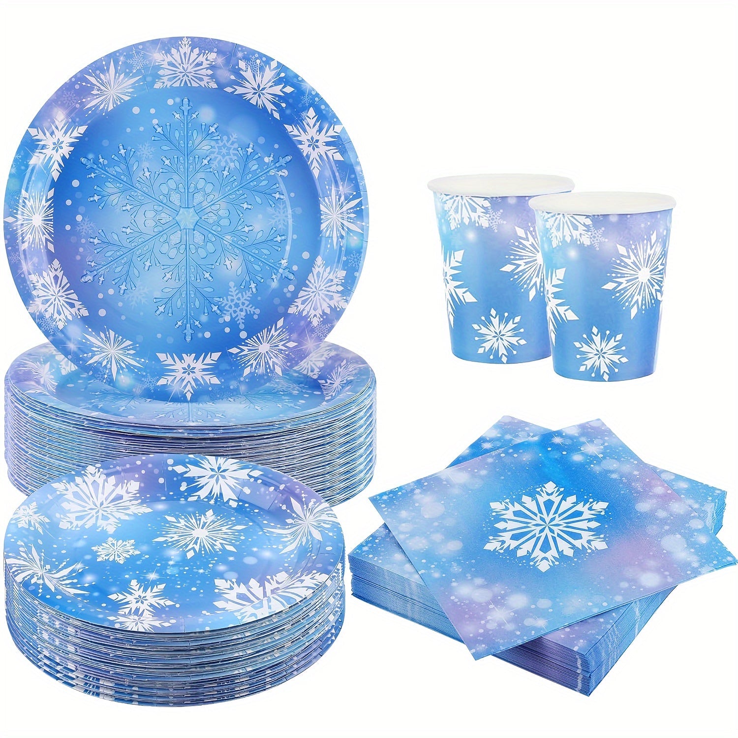 Winter Wonderland Party Supplies 80 Pieces Snowflake Plates Napkins Cups for Christmas