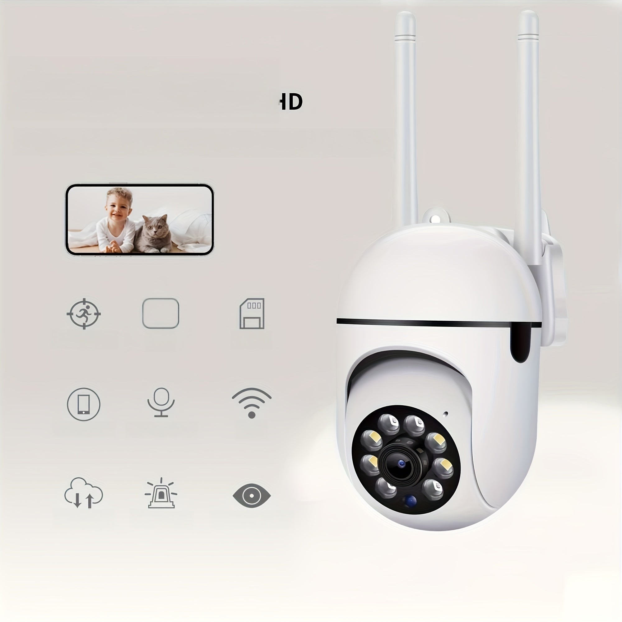 White Night Vision Security Camera with Wi-Fi HD Indoor Outdoor Pan Tilt Zoom
