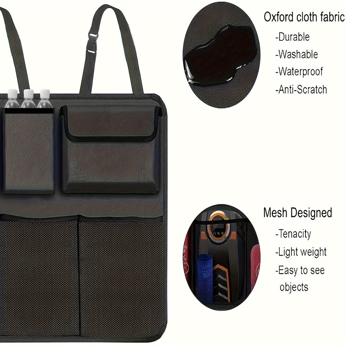 Organizador de maletero para coche, bolsa de almacenamiento en el asiento trasero, bolsillo de malla, accesorios para vehículos