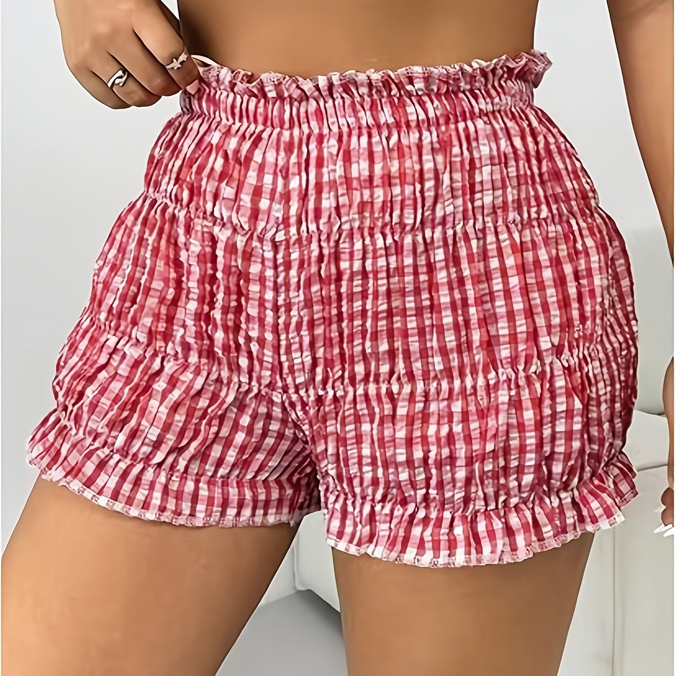 Шорты для женщин больших размеров с клетчатым кружевом, низкая посадка, повседневные брюки