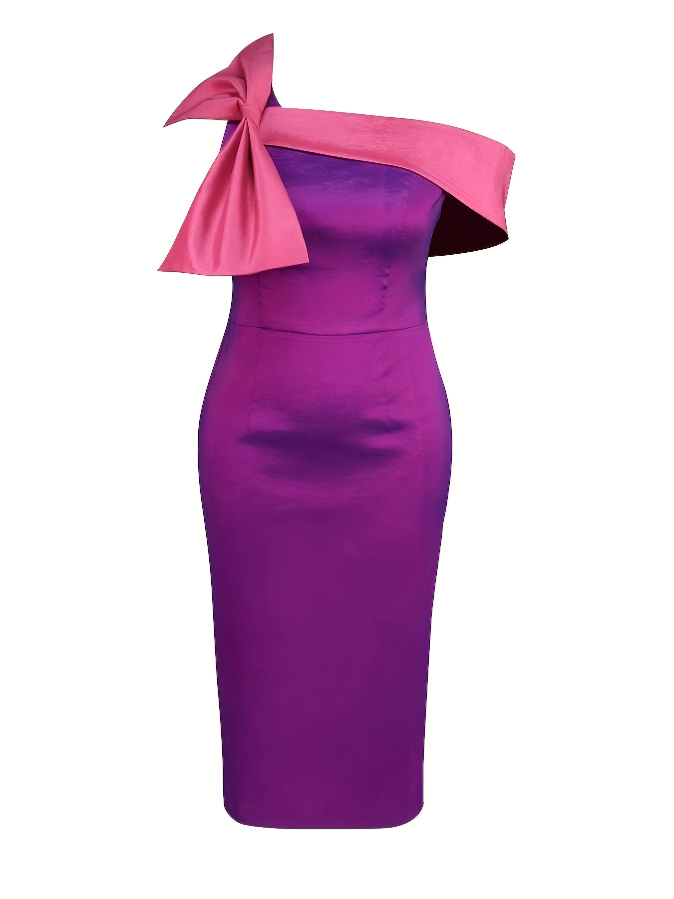 Women's Bodycon Party Dress with Bow Patchwork Irregular Collar