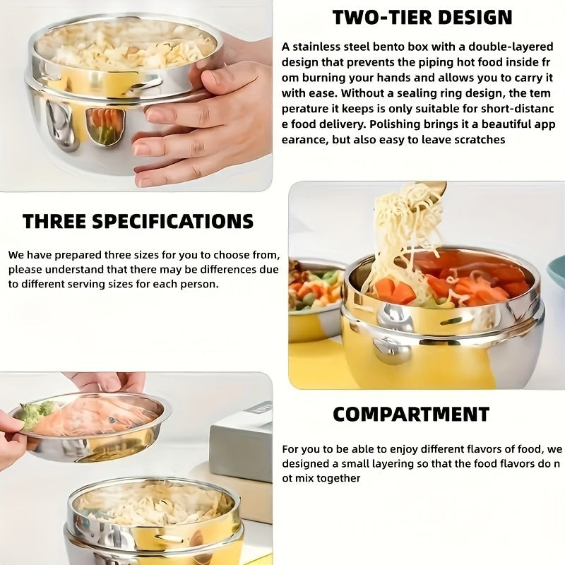 Round Stainless Steel Insulated Lunch Box Double Layer Leakproof Bento Box for Office and Students