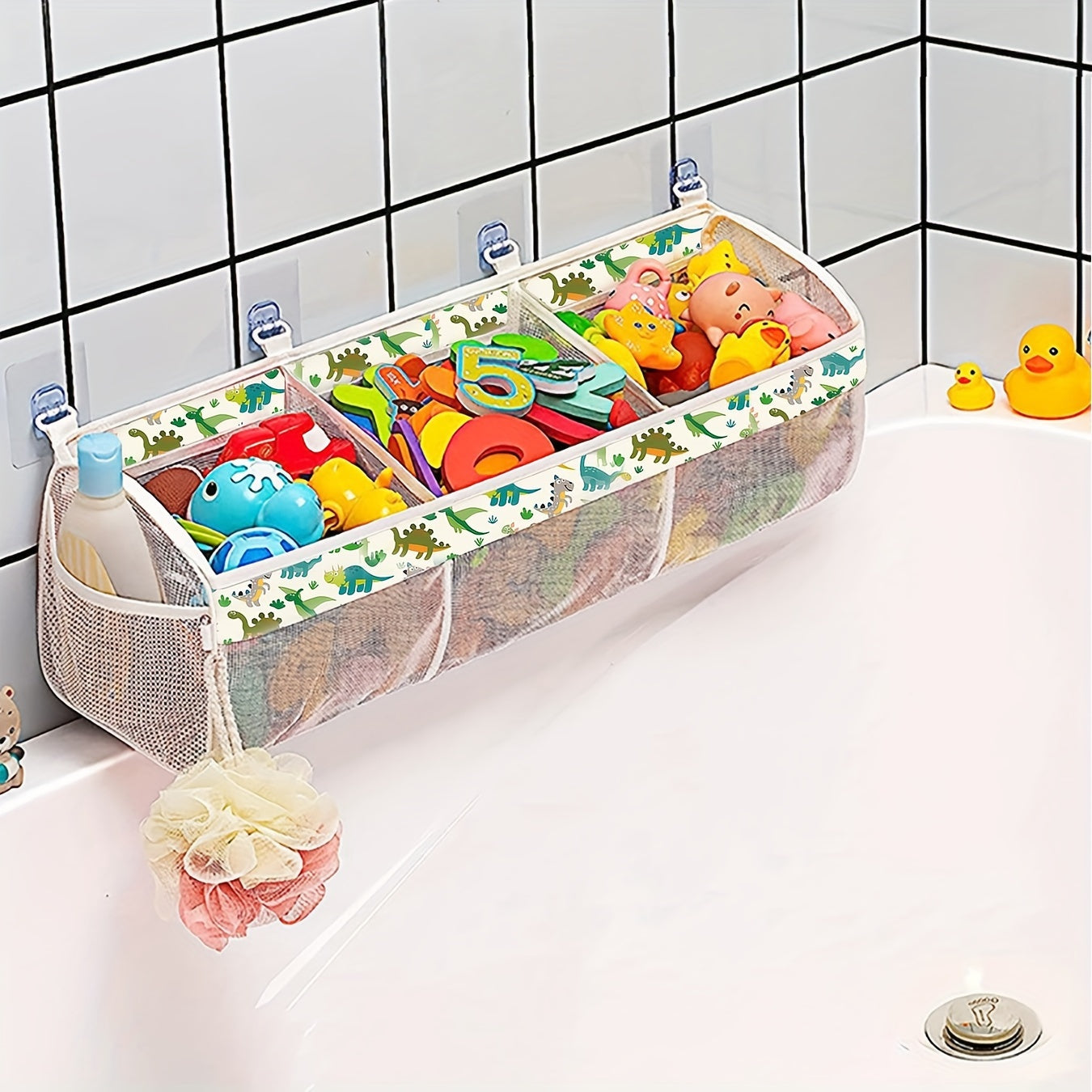 Organizador de malla para juguetes de baño con gran capacidad, bolsa de almacenamiento para montar en la pared para baño, niños