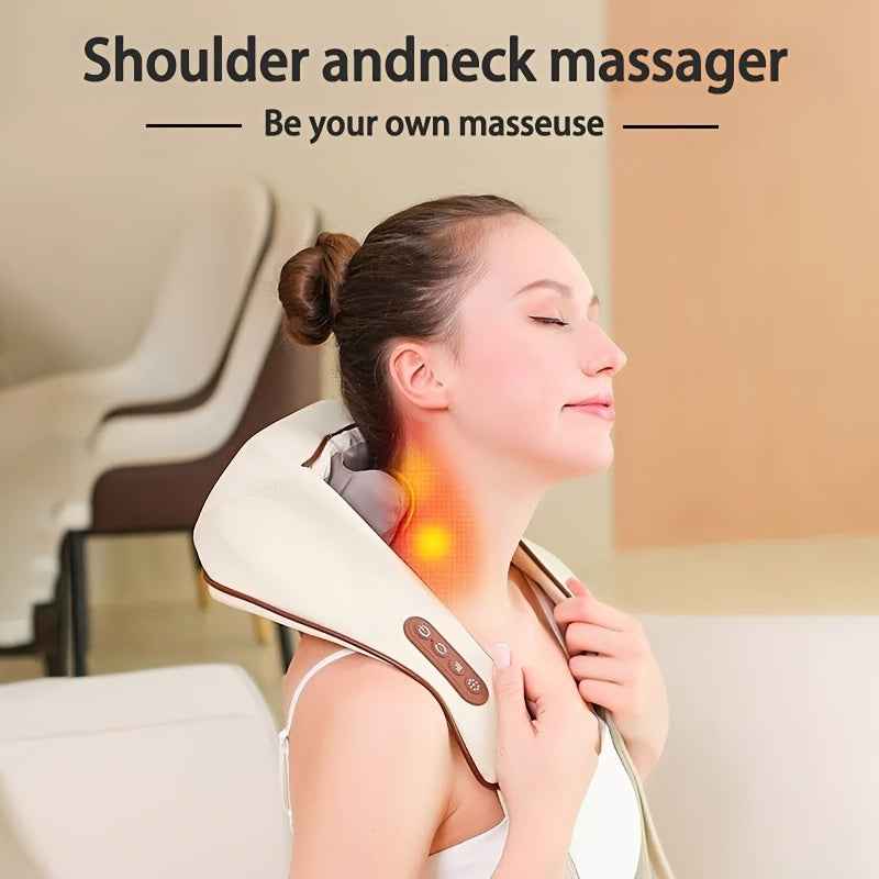 6D Kneading Neck and Shoulder Massager with 6 Nodes, USB Rechargeable Deep Tissue Therapy