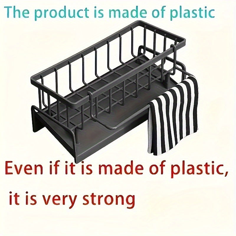 Black Plastic Kitchen Sink Drain Rack with Soap and Sponge Holder