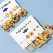 Set of 11 Fashion Earrings for Women Heart Butterfly Flower Geometric Faux Pearl Studs