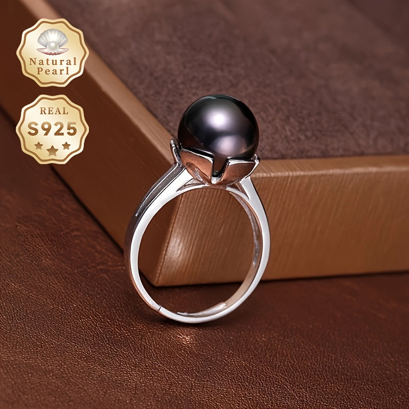 Women's Pearl Ring 10-11mm Black Tahitian Silver Open Jewelry