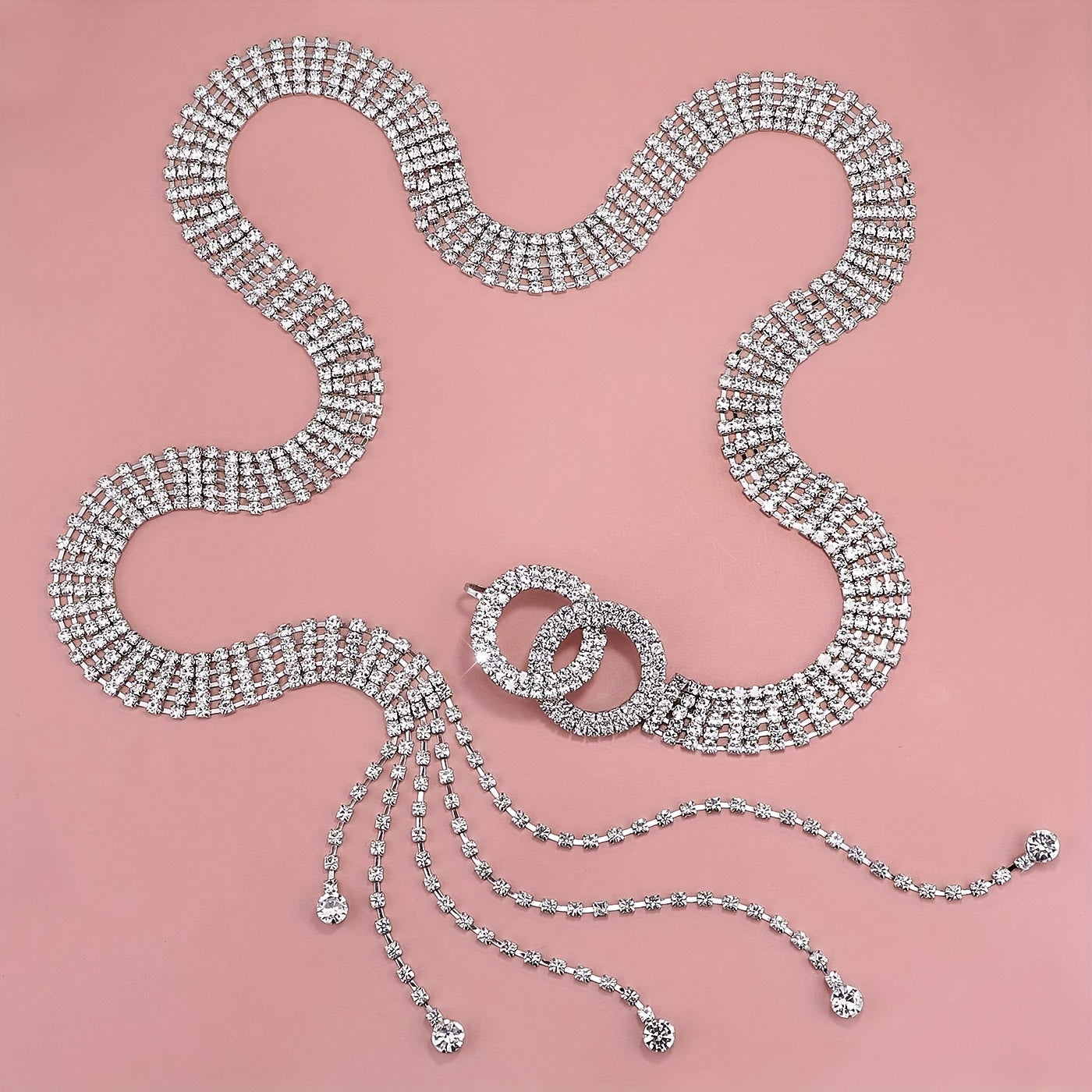 Ayollar uchun Rhinestone belbog'i, ikki O-ring bilan, zamonaviy kiyingan kiyingan kiyingan belbog'li taqinchli taqinchoq