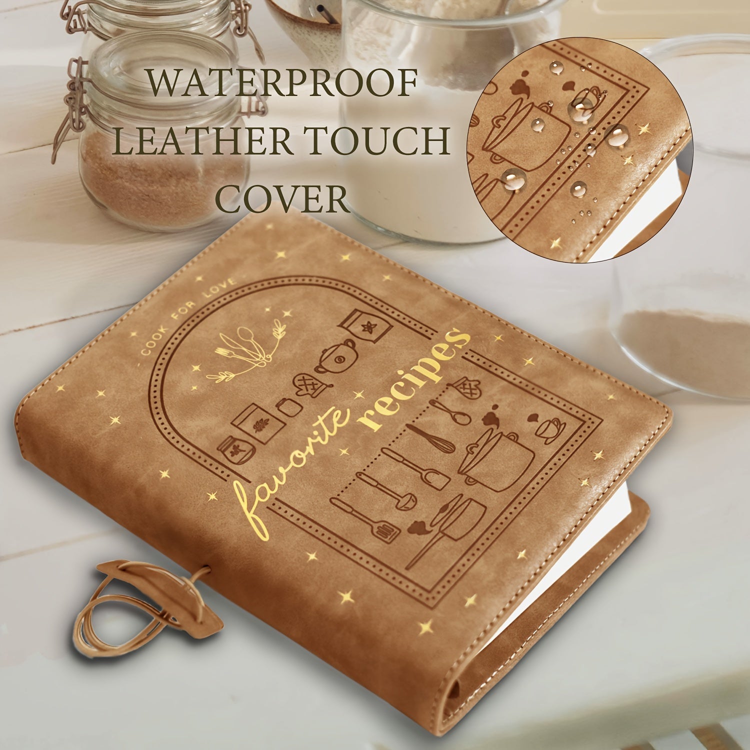 Qorong‘u jigarrang teri qog‘ozlari retsepti kitobi, suvga chidamli oshxona faylida, 194 sahifa