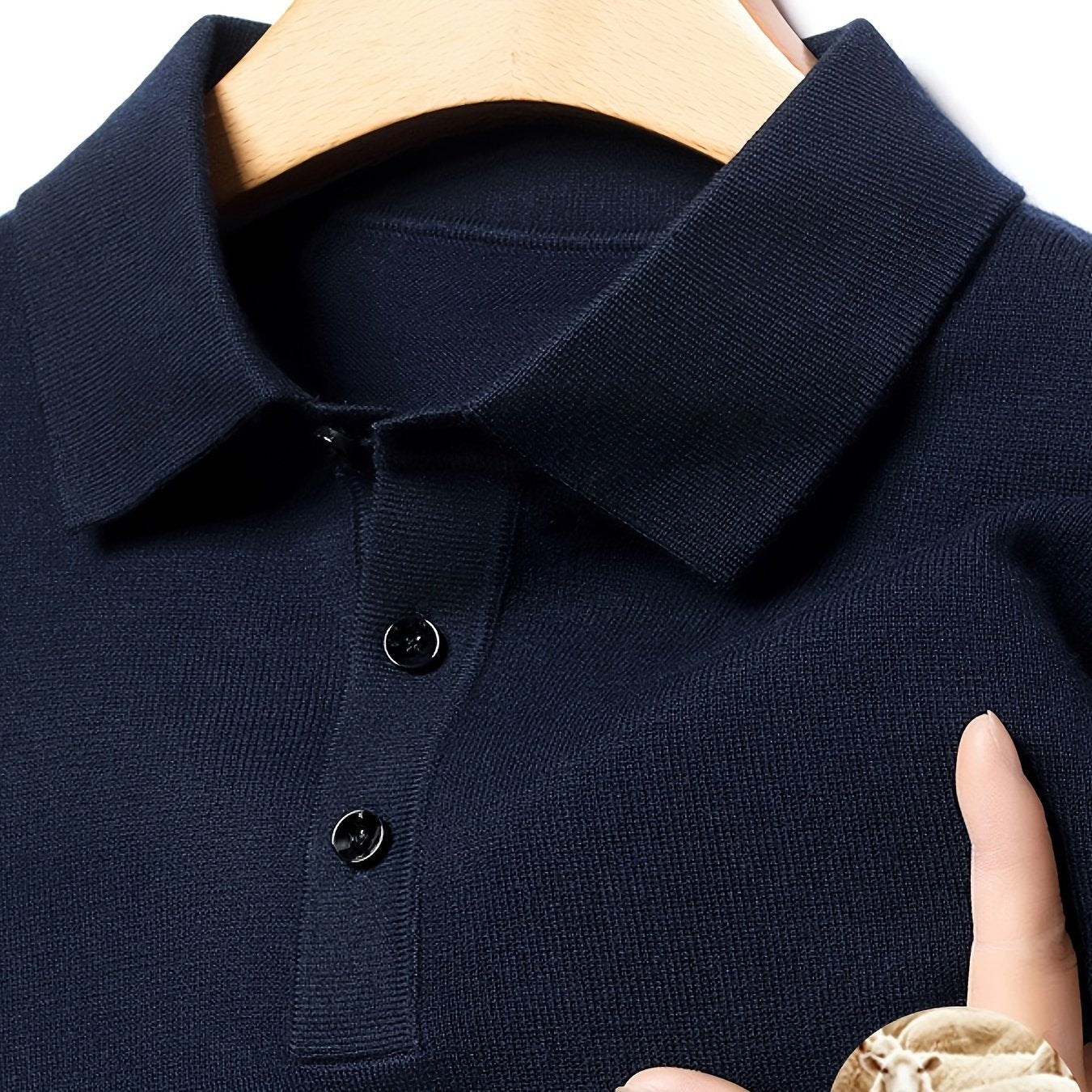 Suéter para hombre de mezcla de lana negra con detalle de botones para otoño e invierno, casual, golf