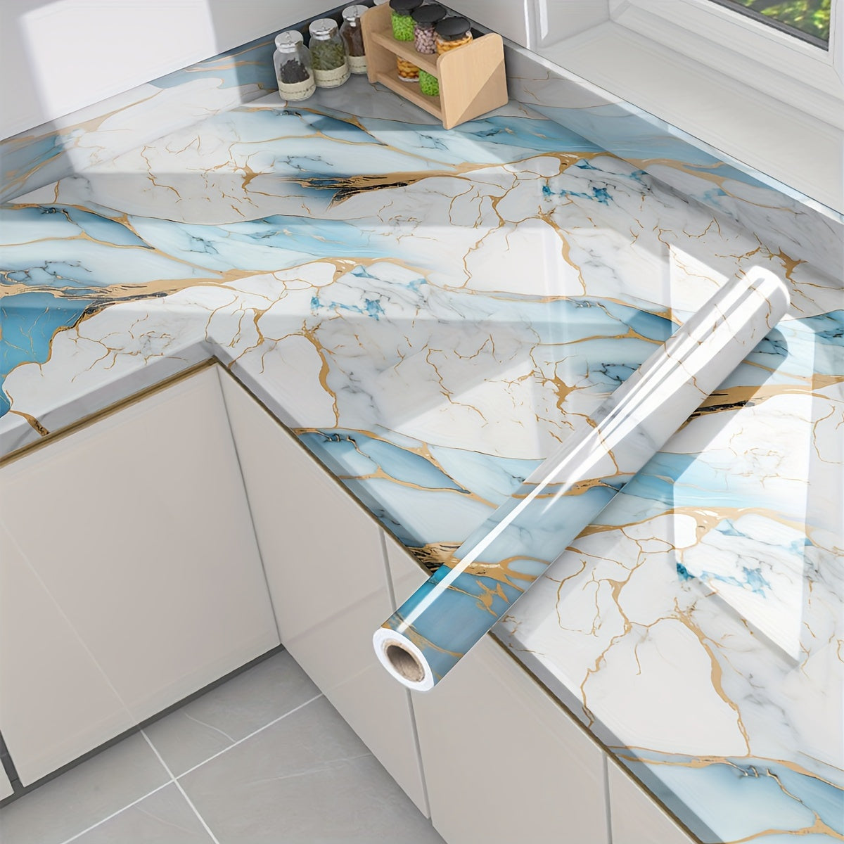 Peel and Stick Marble Pattern Wallpaper Roll for Furniture and Kitchen Walls Waterproof Drawer Liner