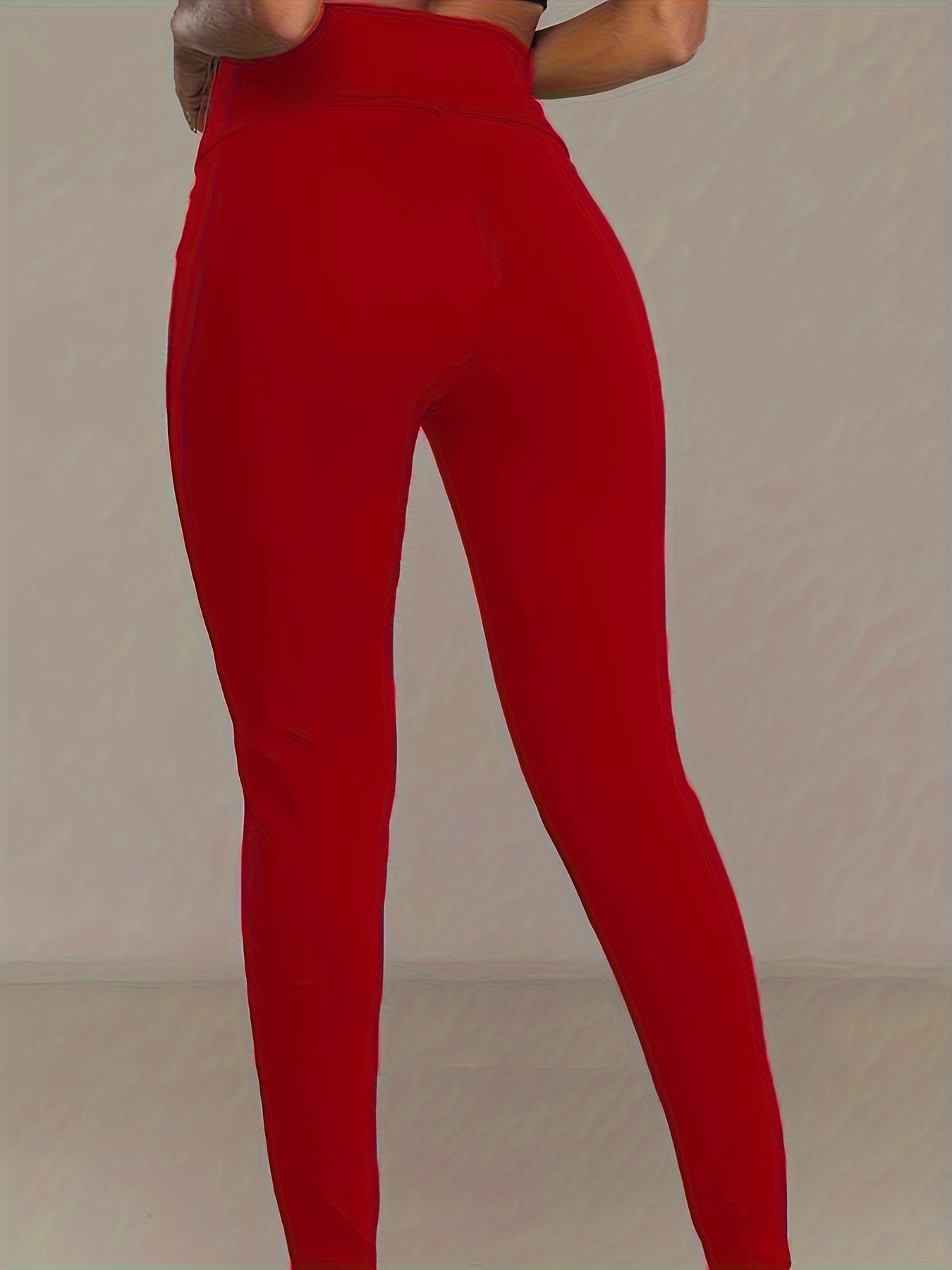 Women's High-Waisted Skinny Pants Dark Blue Faux Button Stretch Polyester Casual