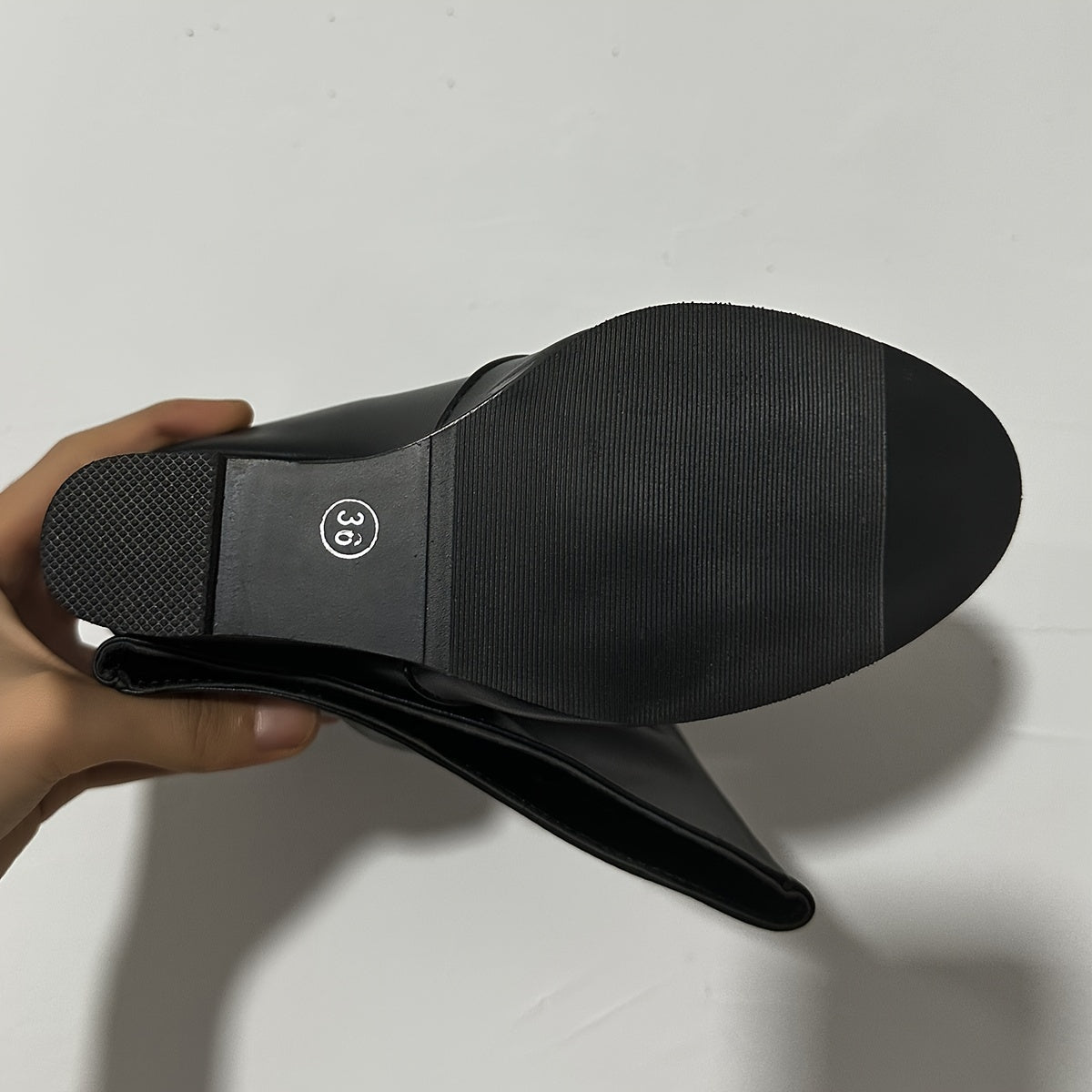 Women’s Faux Leather Slip-On High Heel Mid-Calf Boots Black for Winter