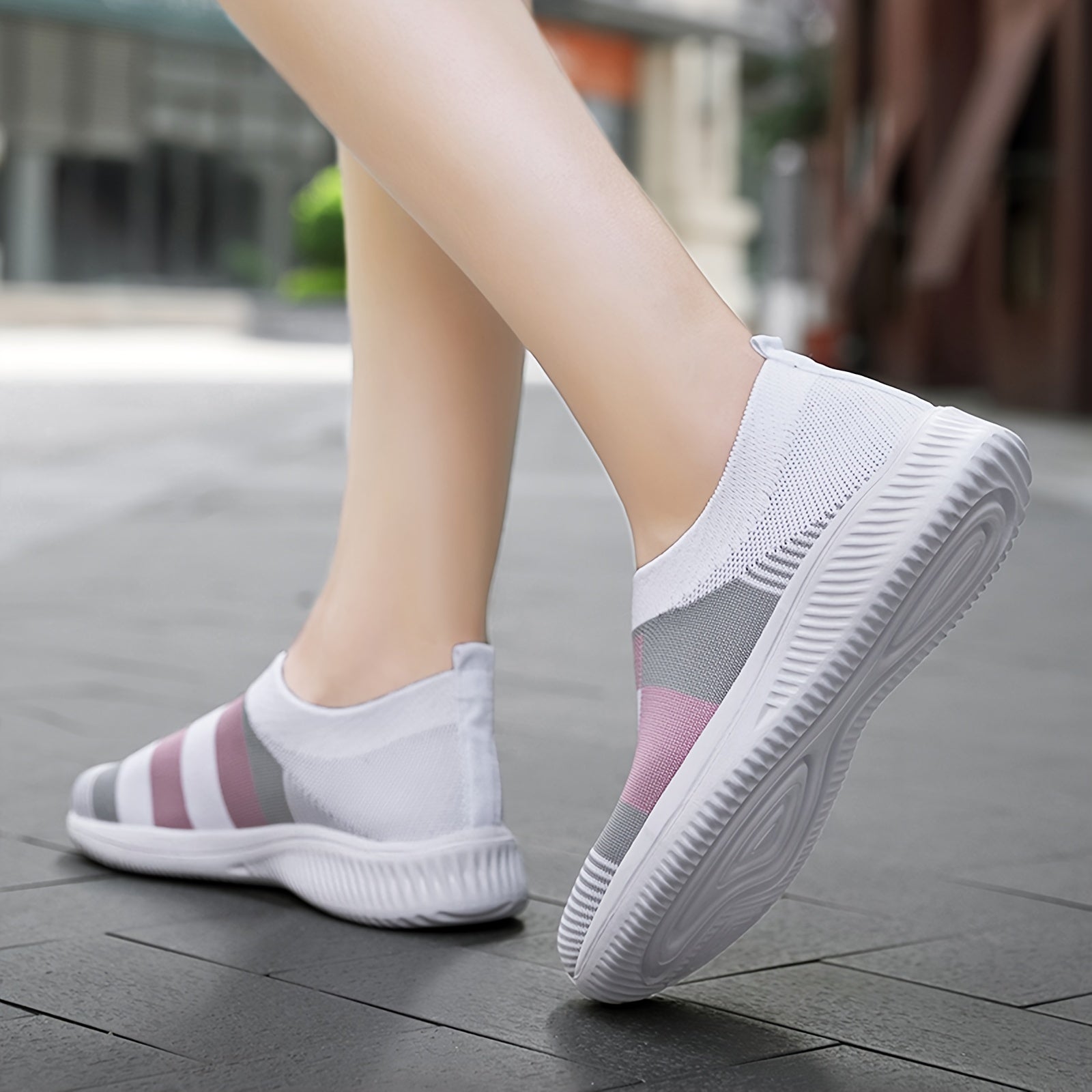 Women's Colorblock Slip-On Sneakers, Breathable Casual Walking Shoes