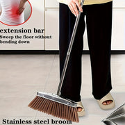 Stainless Steel Broom with Extra-Long Handle for Hard Floors and Outdoor Spaces