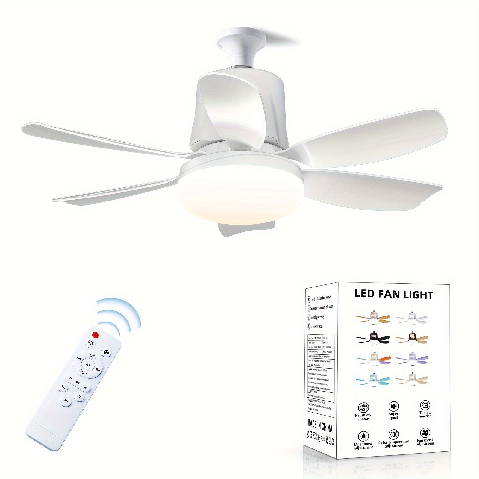 Modern Dimmable LED Ceiling Fan Light with Remote Multi-Speed 3 Color Options E26/E27 Hard-Wired Indoor