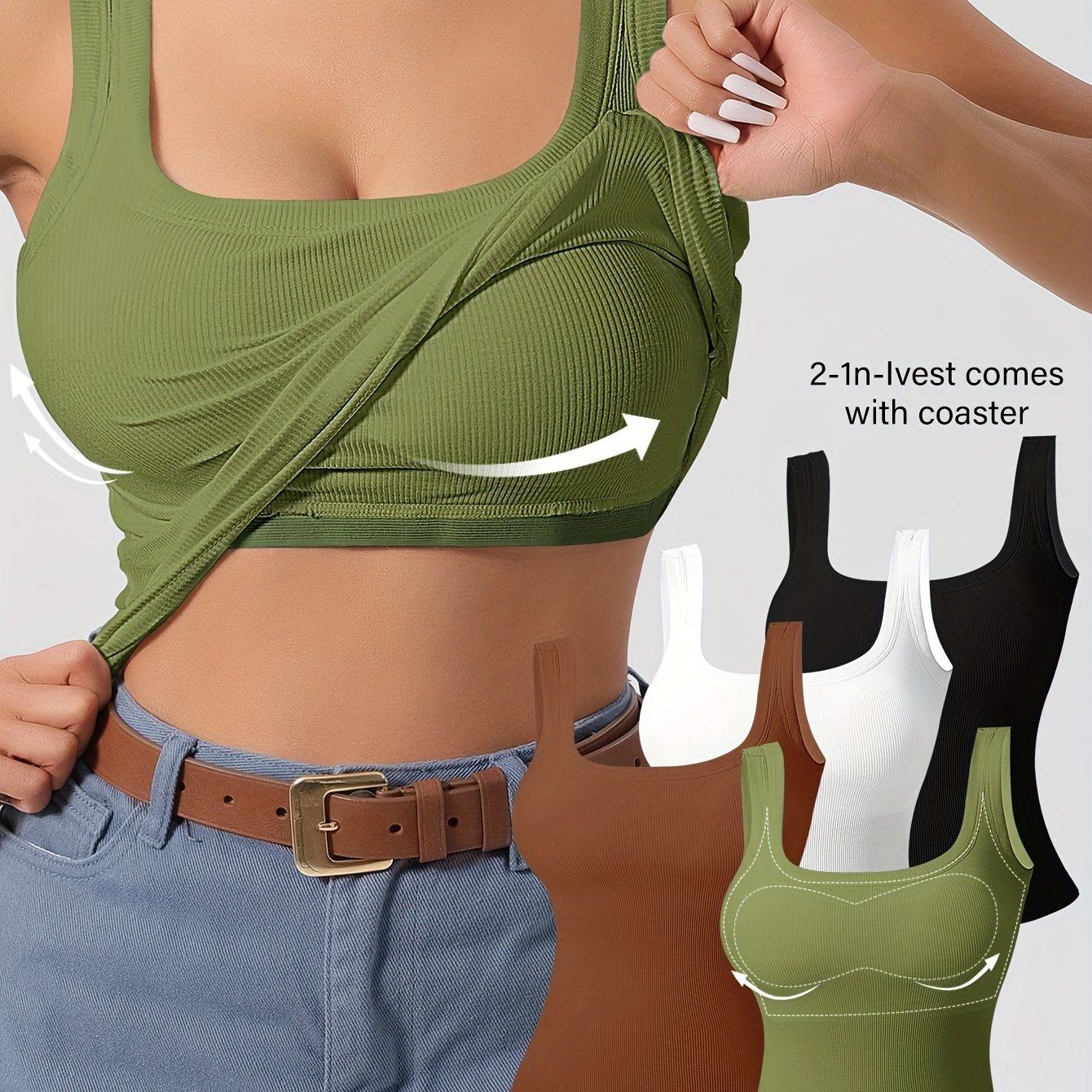 Tops de tirantes con espalda en U para mujer con almohadillas removibles, ajuste delgado, color sólido, mezcla de rayón transpirable