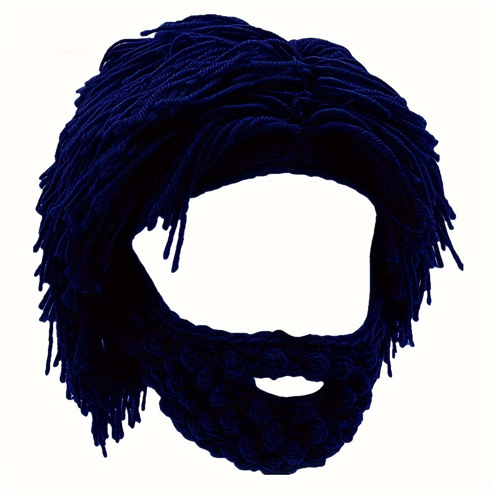 Punk Style Beanie with Attached Straight Hair Wig and Knitted Beard for Parties and Holidays