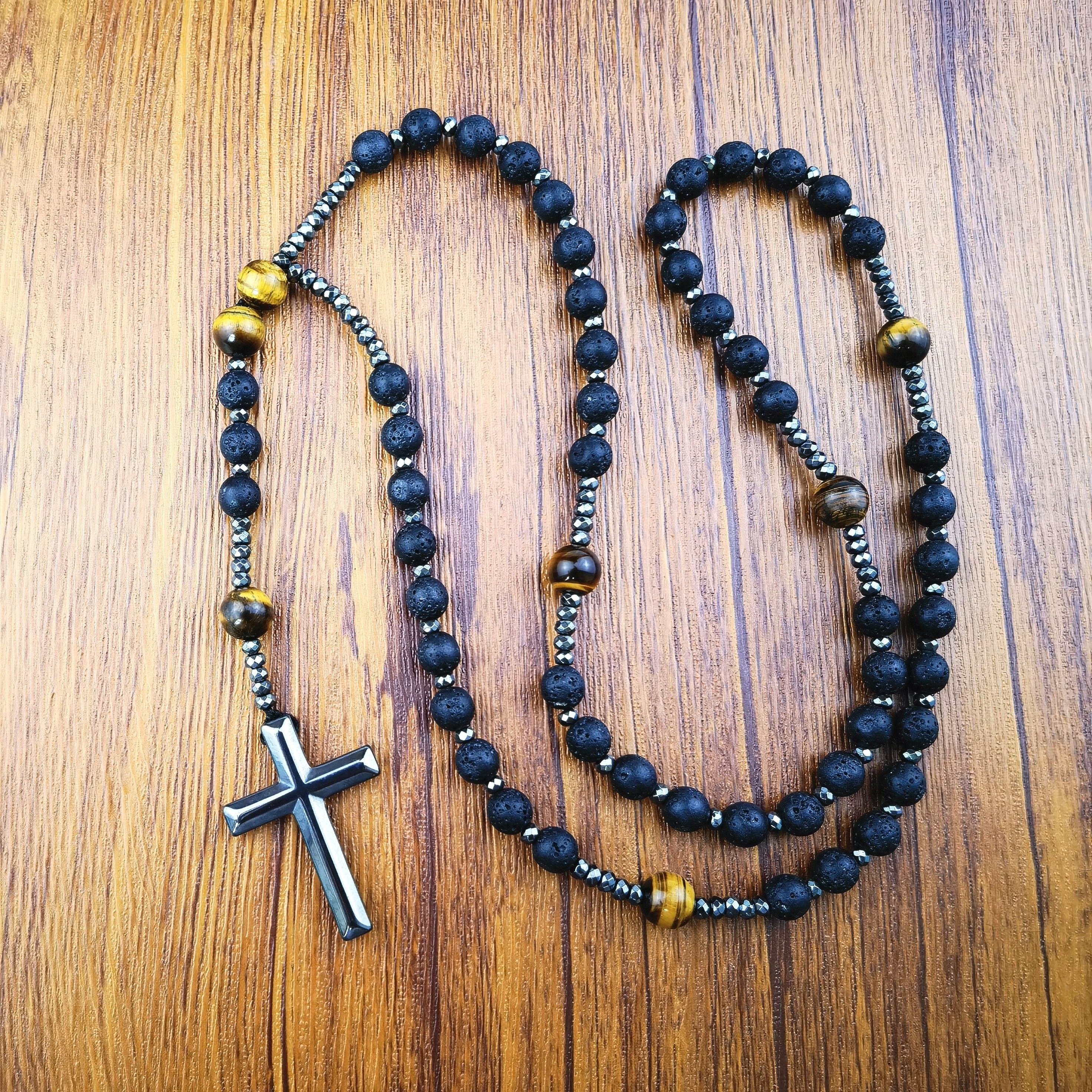 Uniseks qora lava toshi, bengal ko'zli, hematitli rasmli taqinchoq, zargarlik buyumlari