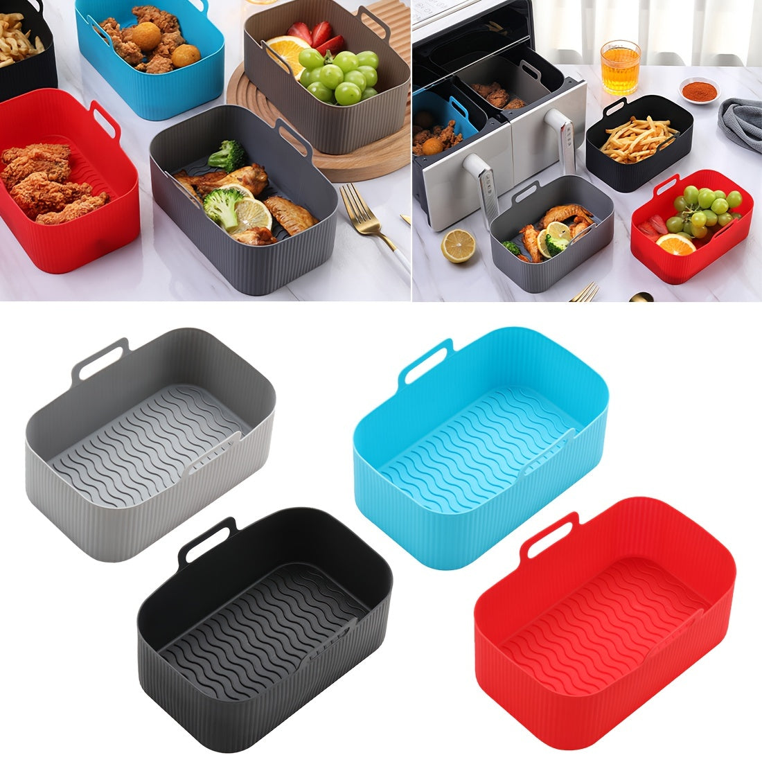 Set of 2 Rectangular Silicone Air Fryer Liners 19.5cm Reusable Baking Trays
