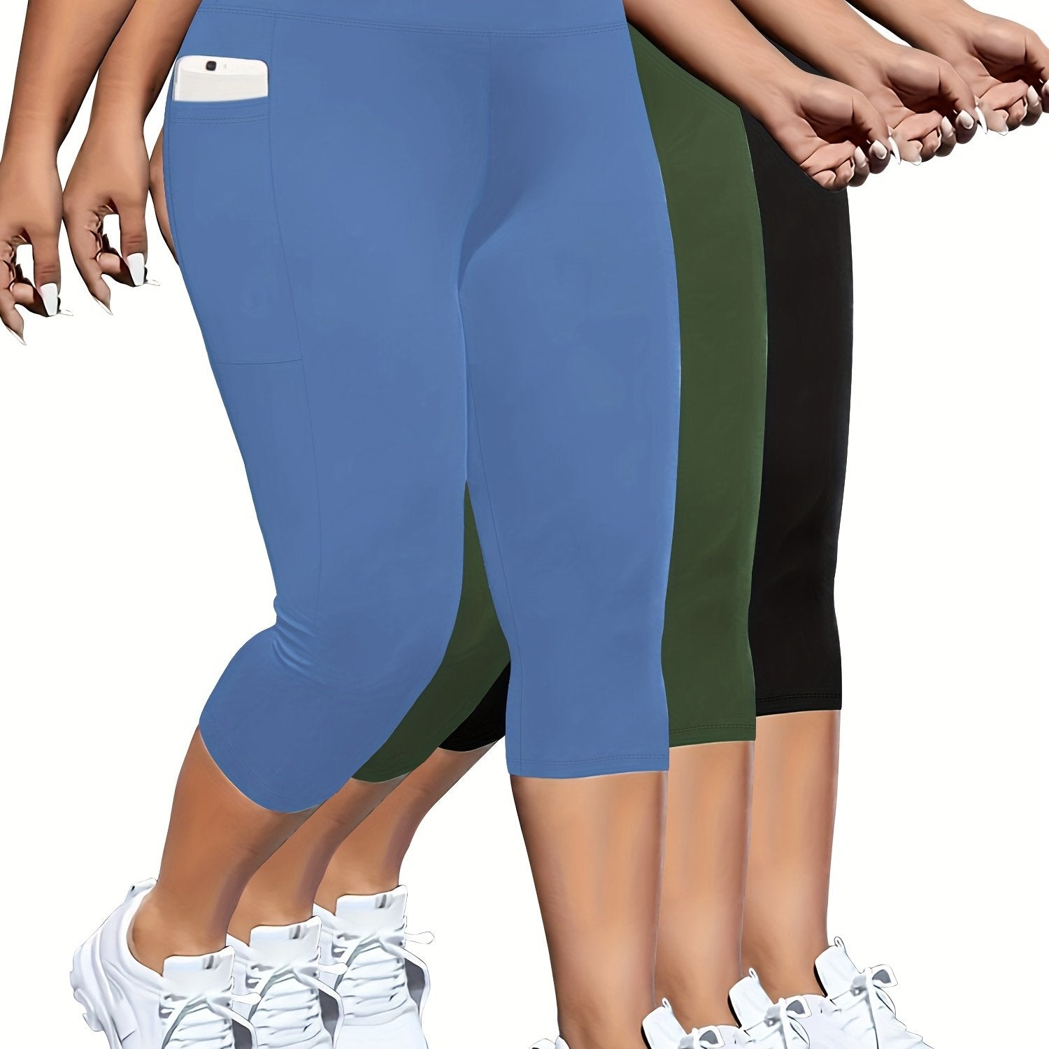 Plus Size High Waist Pocket 7-Pocket Pants for Women Black Large