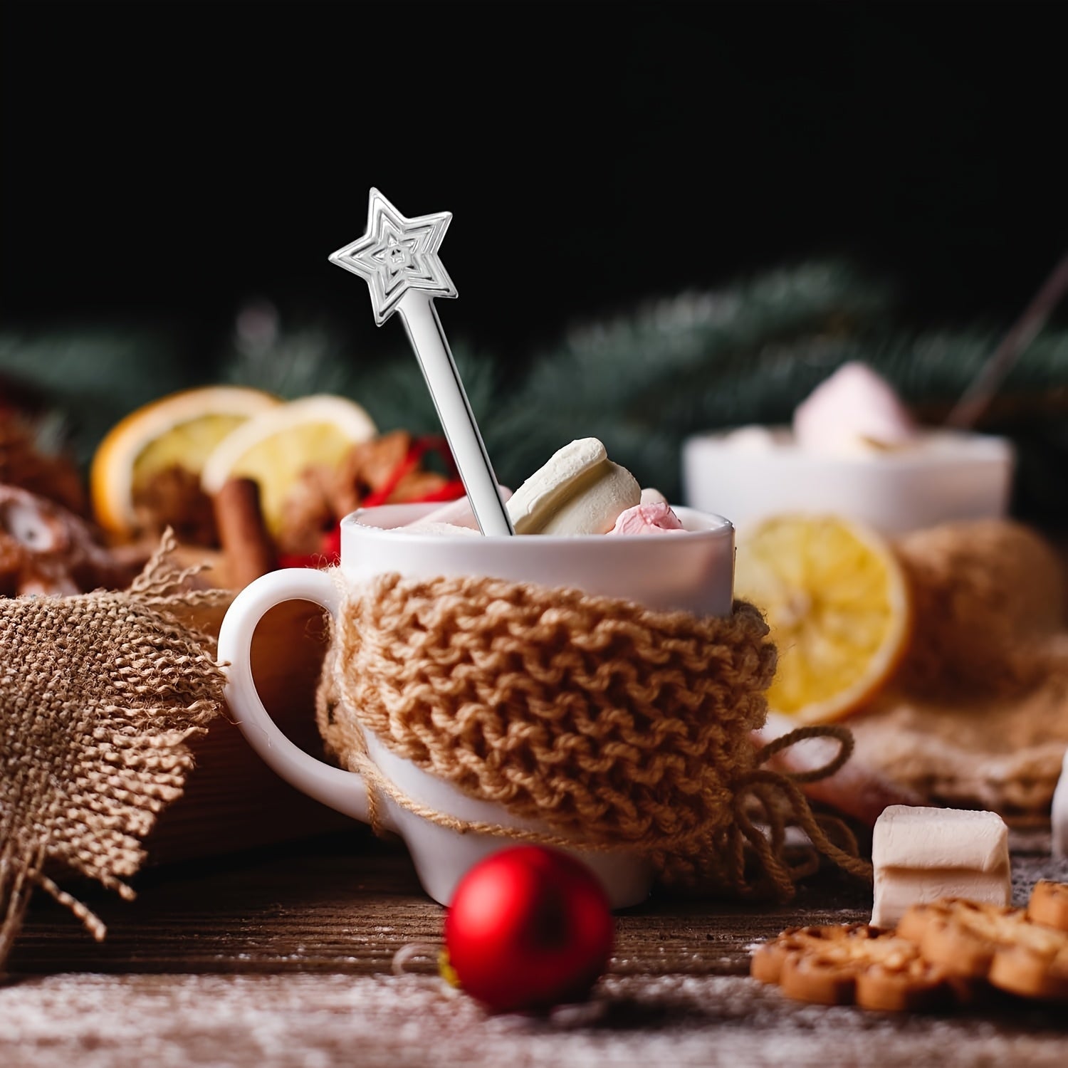 Set of 8 Stainless Steel Christmas Spoons with Star Design for Coffee Tea Soup