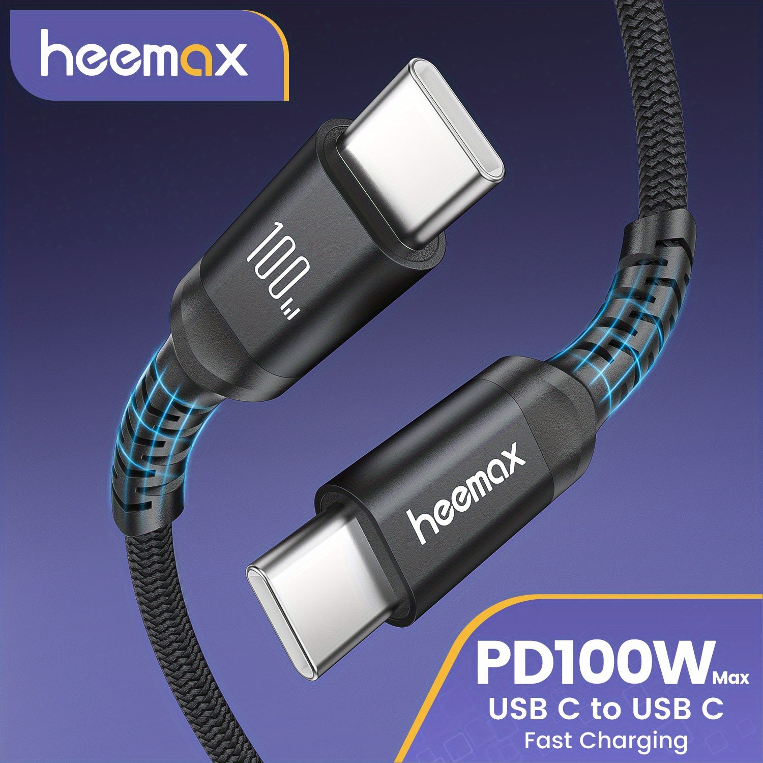 PD100W Max Type C dan Type C kabeli Samsung, Honor, Xiaomi va iPhone 15/15Plus/15Pro/15 Pro Max, 16/16Plus/16 Pro/16Pro Max uchun tez zaryadlash.