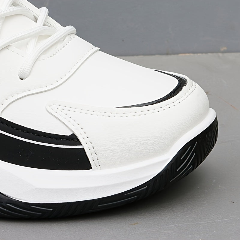 Men's High-Top Basketball Sneakers White Black Synthetic Leather Rubber Casual Athletic