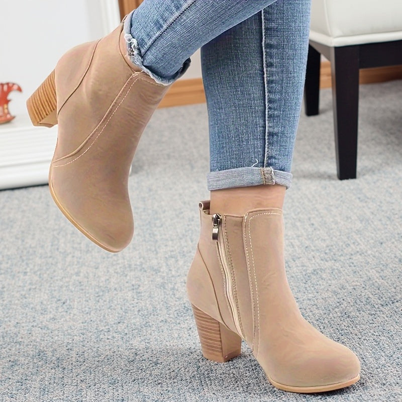 Women's Chunky Heel Ankle Boots Faux Cover Beige 7cm Platform