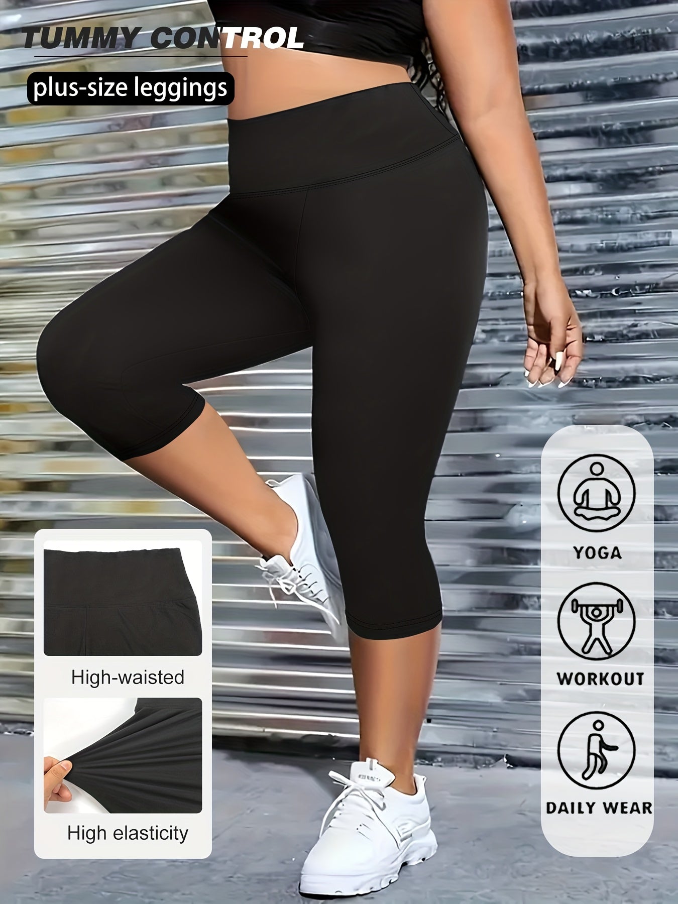 Plus Size Women's High-Waist Butt-Lifting Capri Leggings Heather Gray Stretchy Athletic
