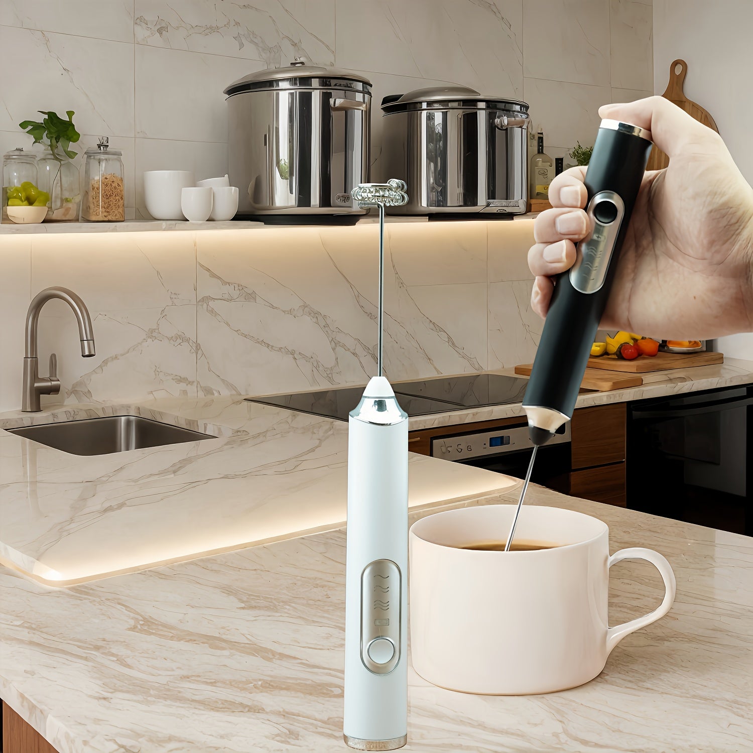 Мини-электрический ручной беспроводной USB-заряжаемый взбивалка для кофе