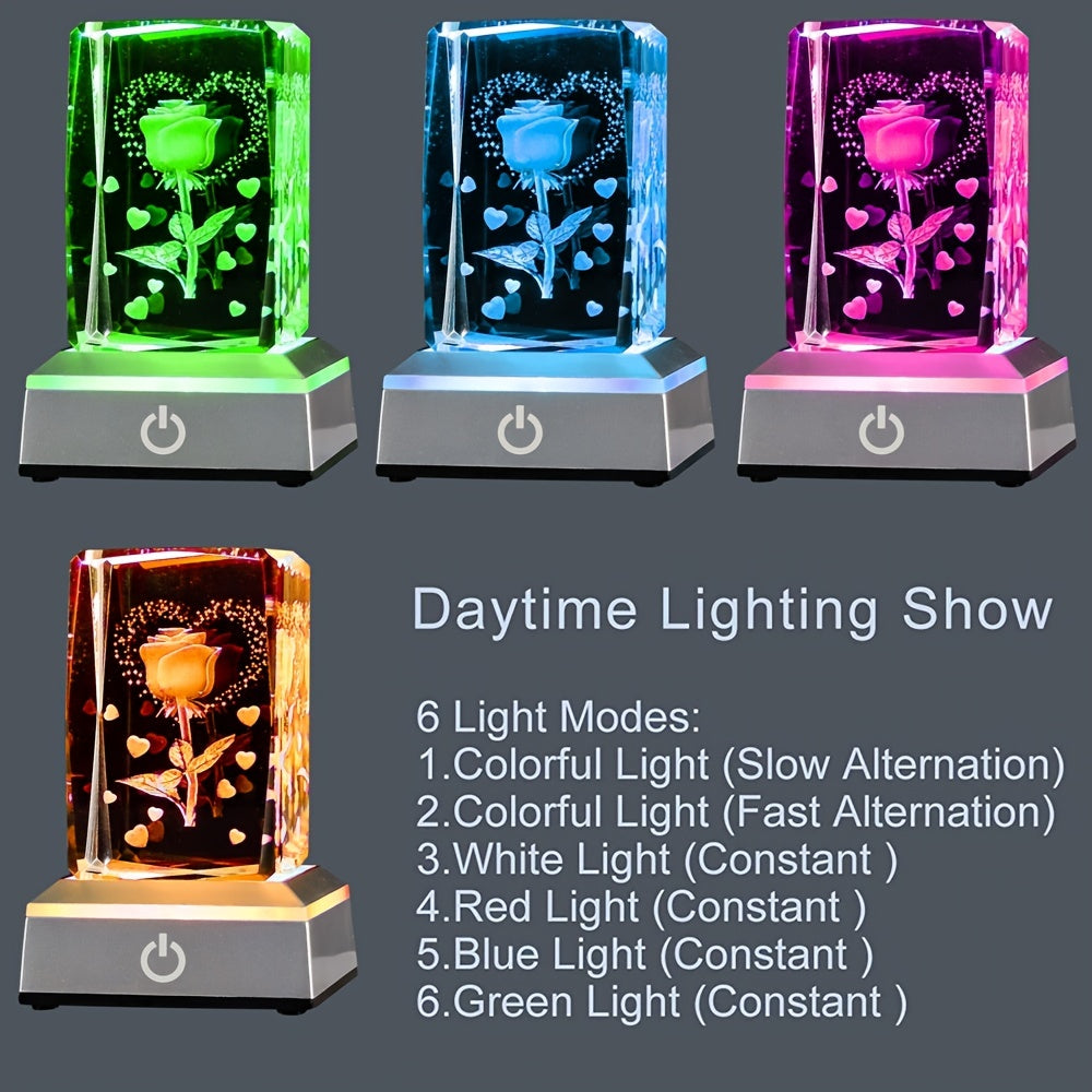 3D Butterfly Rose Crystal Night Light LED Base Bedroom Decor Gift for Women 8cm