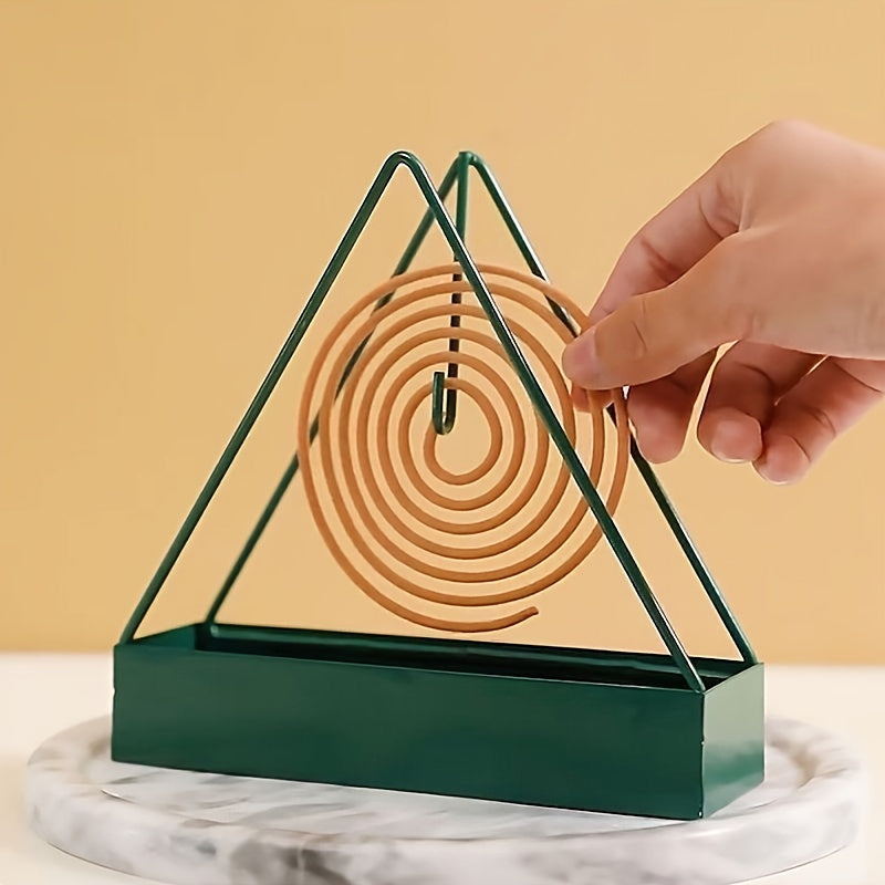 Triangle Iron Mosquito Coil Holder with Plastic Tray Indoor Outdoor Incense Burner