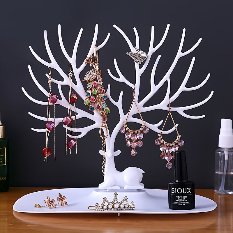 Deer-Shaped Jewelry Display Stand Nordic Style Earring and Bracelet Organizer Plastic Tabletop Mount