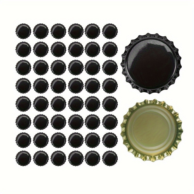50 Golden, Silver, and Black Beer Bottle Caps for Home Brewing and Bar Tools
