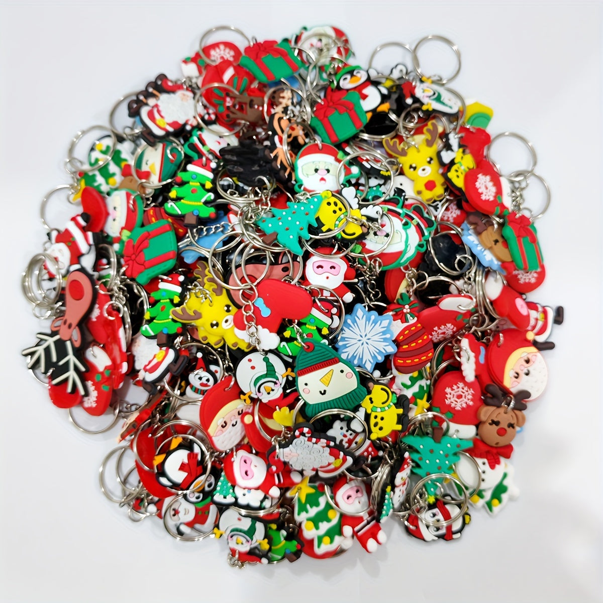 Set of 30 Cartoon Christmas Keychains PVC Material Assorted Styles for Party Favors and Gifts
