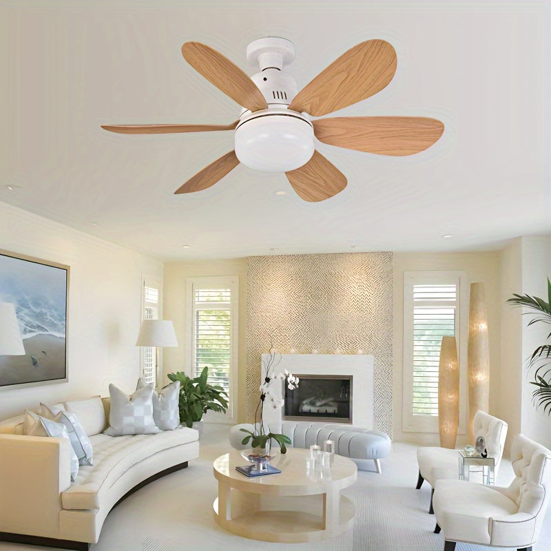 Wood Grain Ceiling Fan with LED Light Remote Control for Bedrooms Kitchens Living Rooms