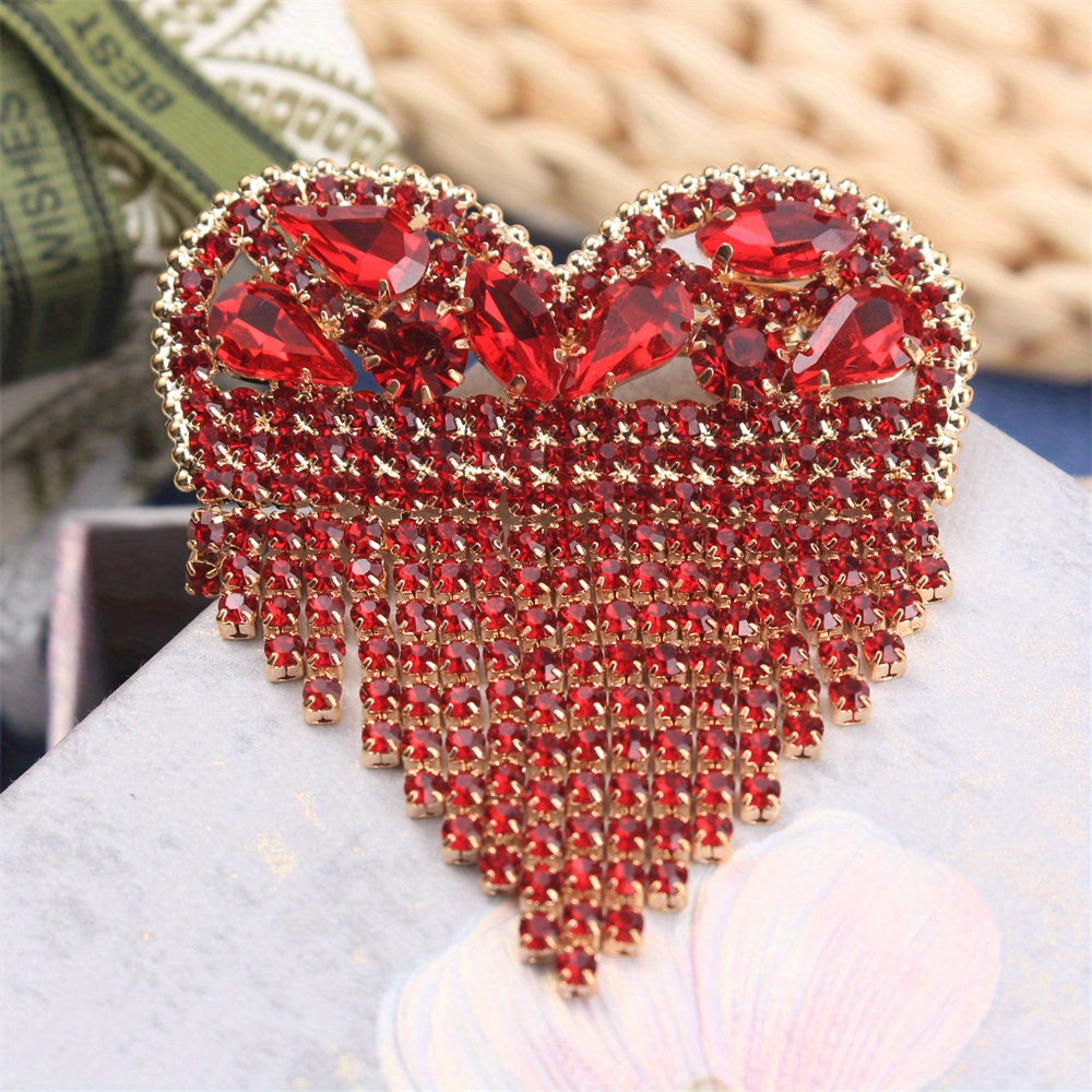 Heart-Shaped Rhinestone Brooch Pin with Tassel Irregular Shape for Ladies Party Wear