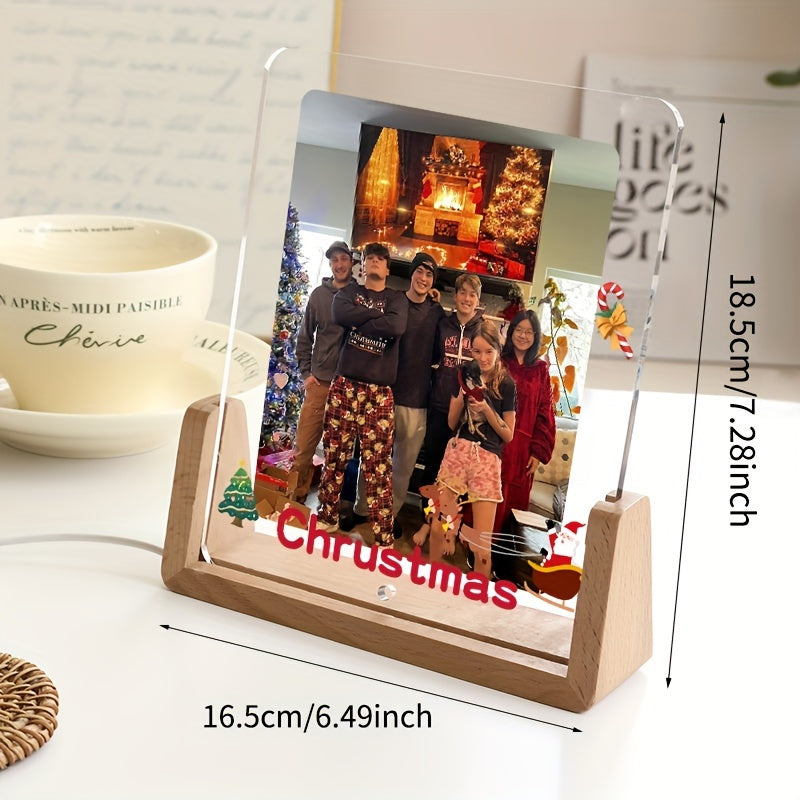Acrylic Heart-Shaped Christmas Photo Frame Personalized Illuminated Picture Display Stand for Home Decor