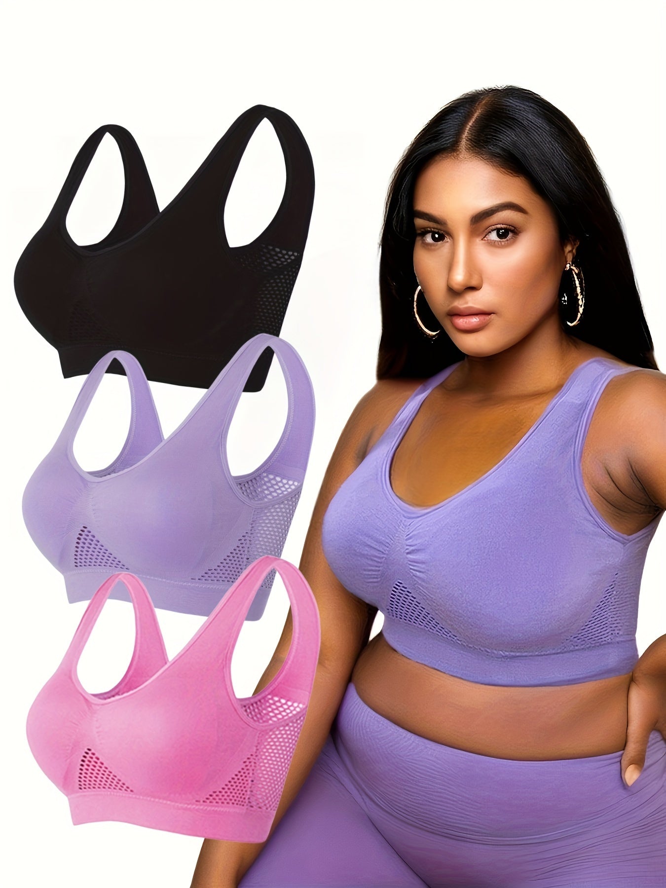 Plus Size Sports Bras Pack Wireless Breathable Workout Bras for Women