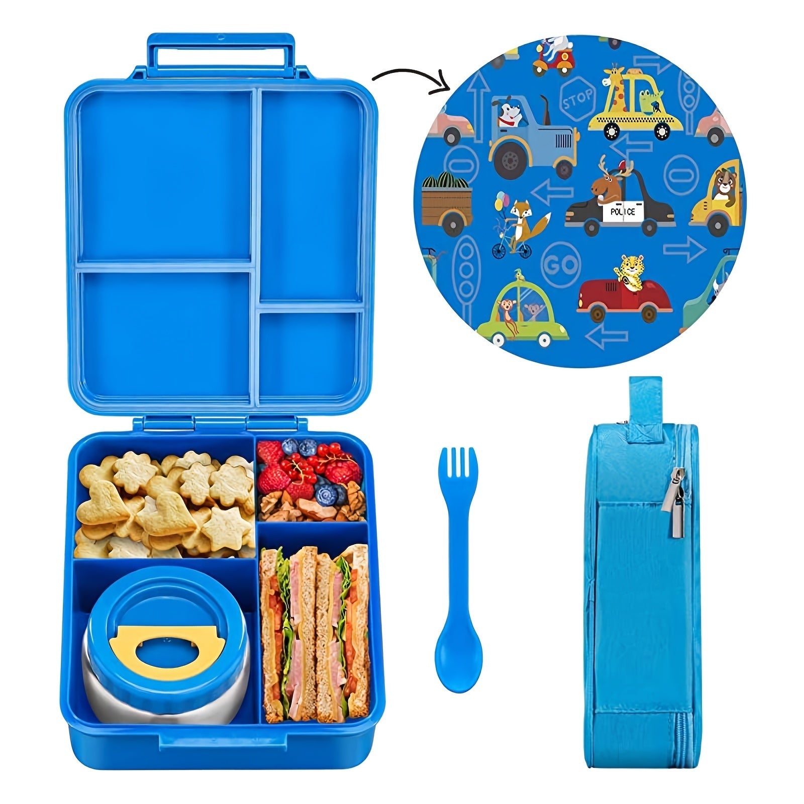 Kids Bento Lunch Box Set with 8oz Soup Container Leakproof Compartments Food Jar and Lunch Bag