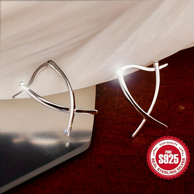 Pendientes de línea con cruz de plata de ley hipoalergénica, ligeros, para uso diario, regalo