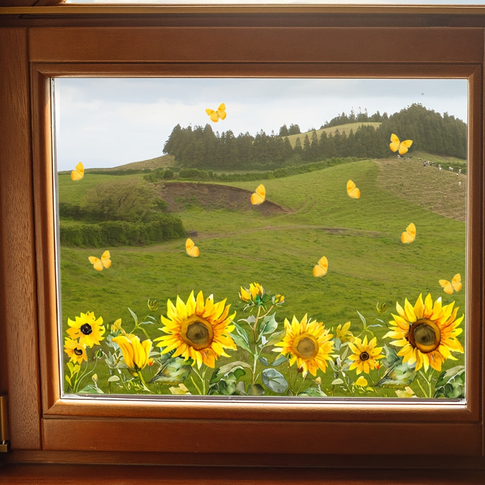 Double-Sided Watercolor Sunflower Window Sticker Decorative Glass Cling