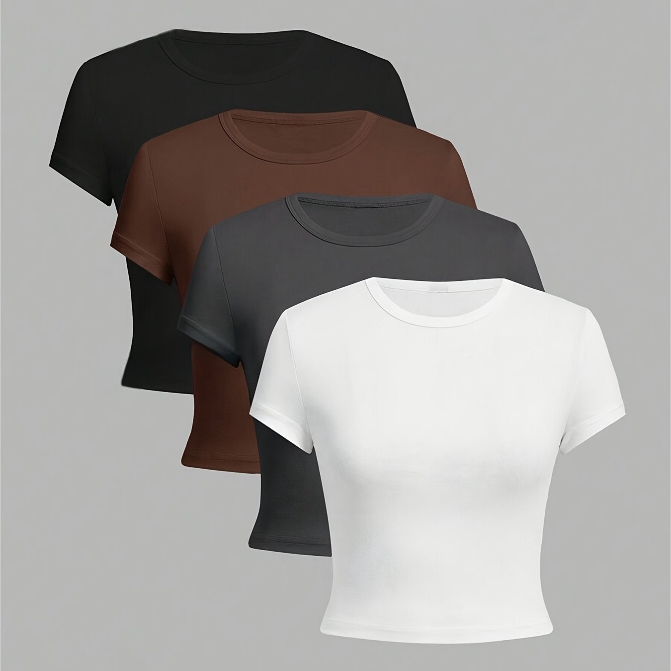 Women's Slim Fit Short Sleeve T-Shirts Pack of 4 Breathable Cotton-Polyester Summer Casual Tops Black Brown Pink White