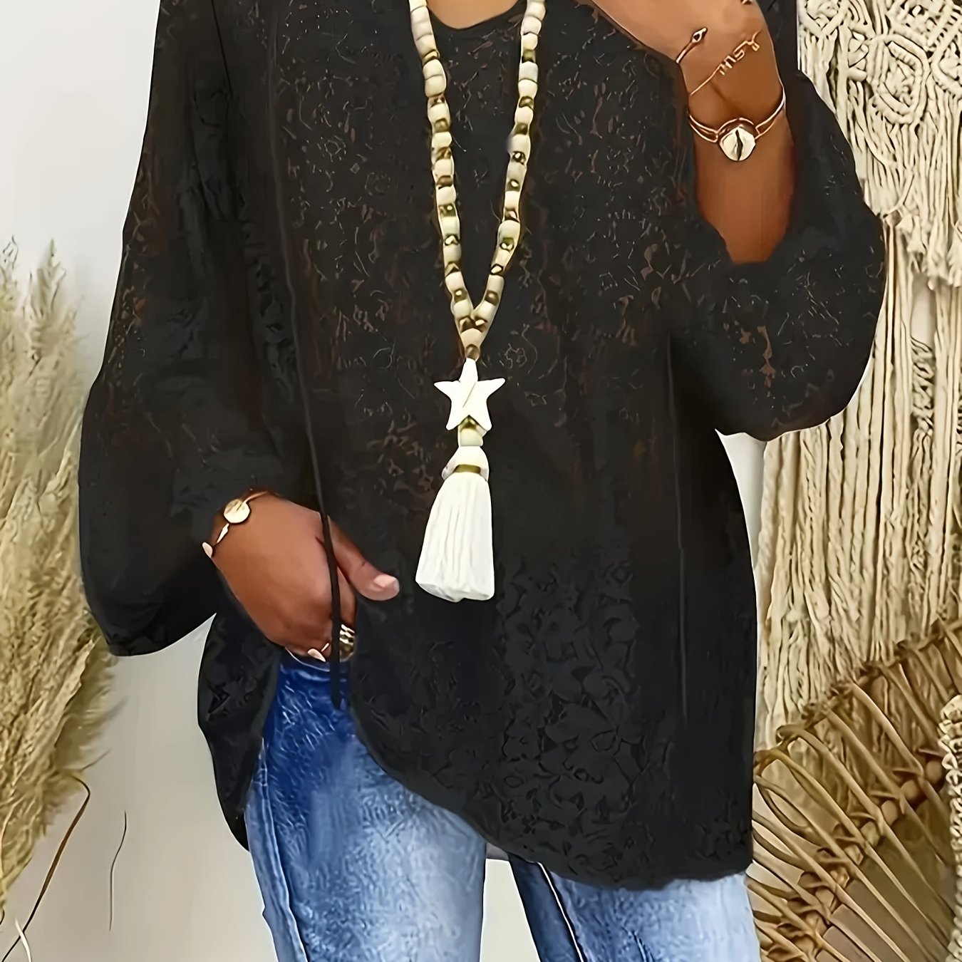 Plus Size Women's Floral Print Blouse V-Neck Lantern Sleeve Vacation Top