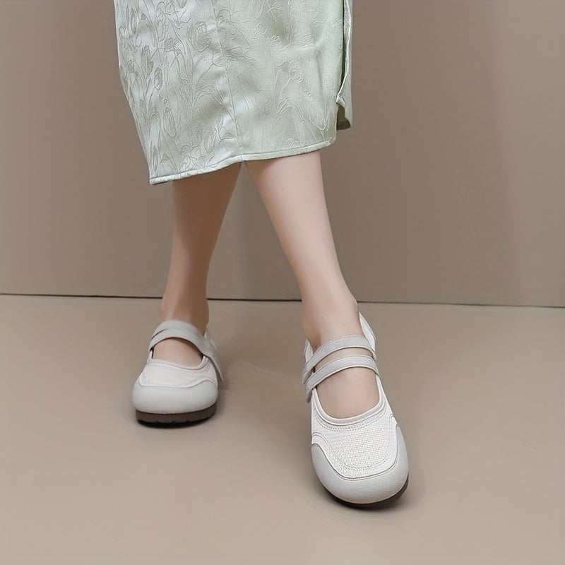 Women's Black Mary Jane Slip-On Shoes with Adjustable Strap Breathable Fabric