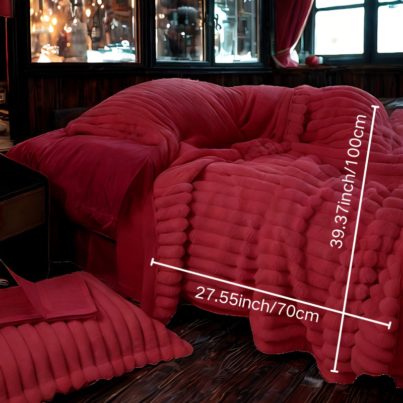 Solid Color Striped Flannel Blanket for Office Use Warm Thick Small Blanket