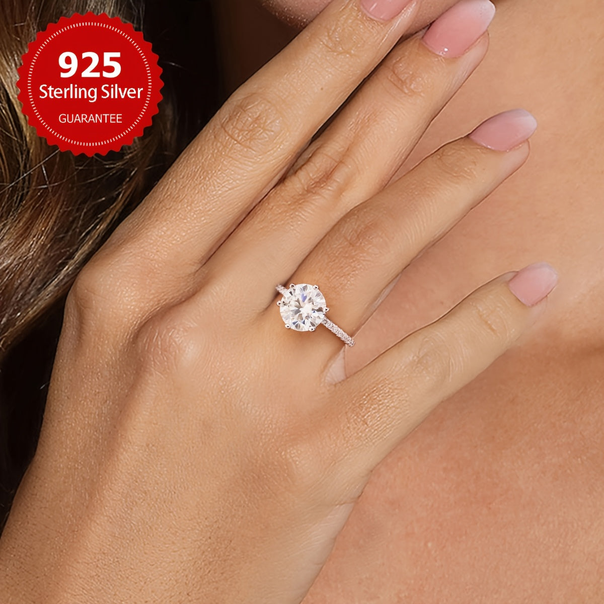 Sterling Silver Moissanite Engagement Ring 3CT Wedding Promise Jewelry for Women